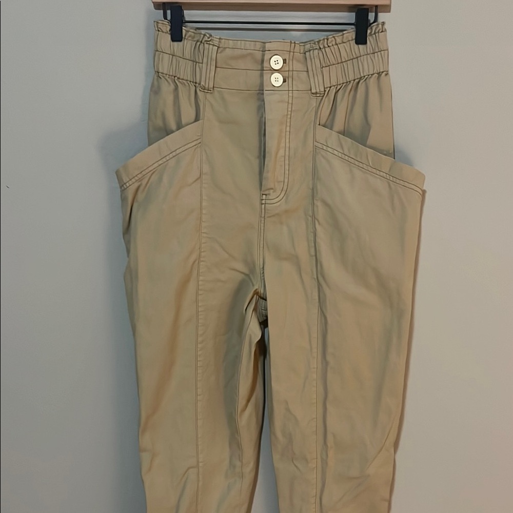 Free People Ready to Run Cinch Waist Parchment Pants Size Medium - Picture 3 of 10